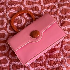 cult gaia Pink Top-Handle Mini Bag with Orange Accent